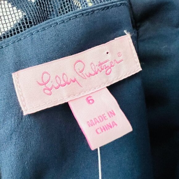 Lilly Pulitzer NWT Leigh Stretch Shift Dress True Navy & Gold Lace Detail Sz 6 - Picture 14 of 16